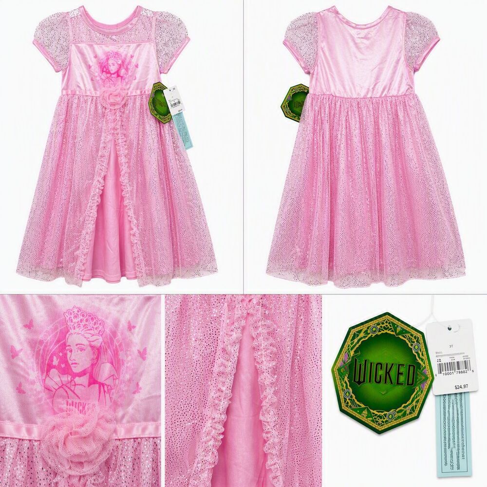 Wicked Movie Glinda Pink Glitter Tulle Pajamas Girls Size 3T Halloween